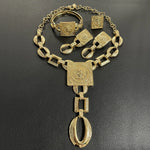 Venda quente moda senhoras colar conjunto de jóias forma de rosto corrente pingente design grandes brincos anel quadrado presente luxo bijoux