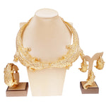 Conjunto de Jóias Banhado a Ouro Crocodilo para Mulheres, Colar, Brincos, Anel, Animal Design, Anéis, Party Essentials, Italiano, Novo