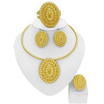 Conjunto de jóias banhado a ouro 18k para mulheres, brincos pingentes, gola redonda, Nigéria Wedding Festival Gift, estilo clássico