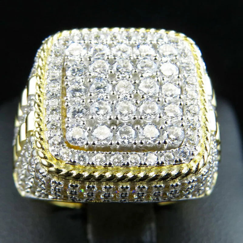 Huitan na moda hip hop rock anel masculino para festa luz cor de ouro completo bling gelado para fora cúbico micro pavimentado cz anéis presente jóias