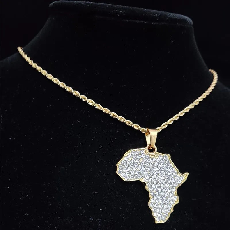 Masculino feminino hip hop gelado bling mapa da áfrica pingente colar com 13mm corrente cubana hiphop colares moda charme jóias