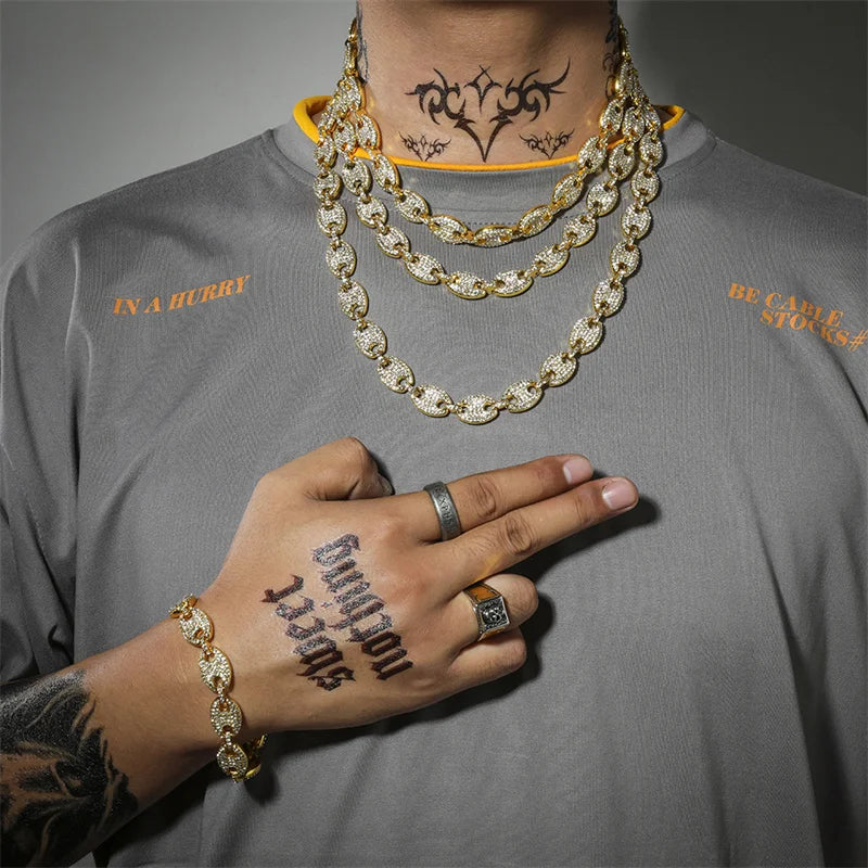 Iced out feijão de café strass punk miami cubano gargantilha colar pulseira declaração hip hop grande grosso grosso corrente colar