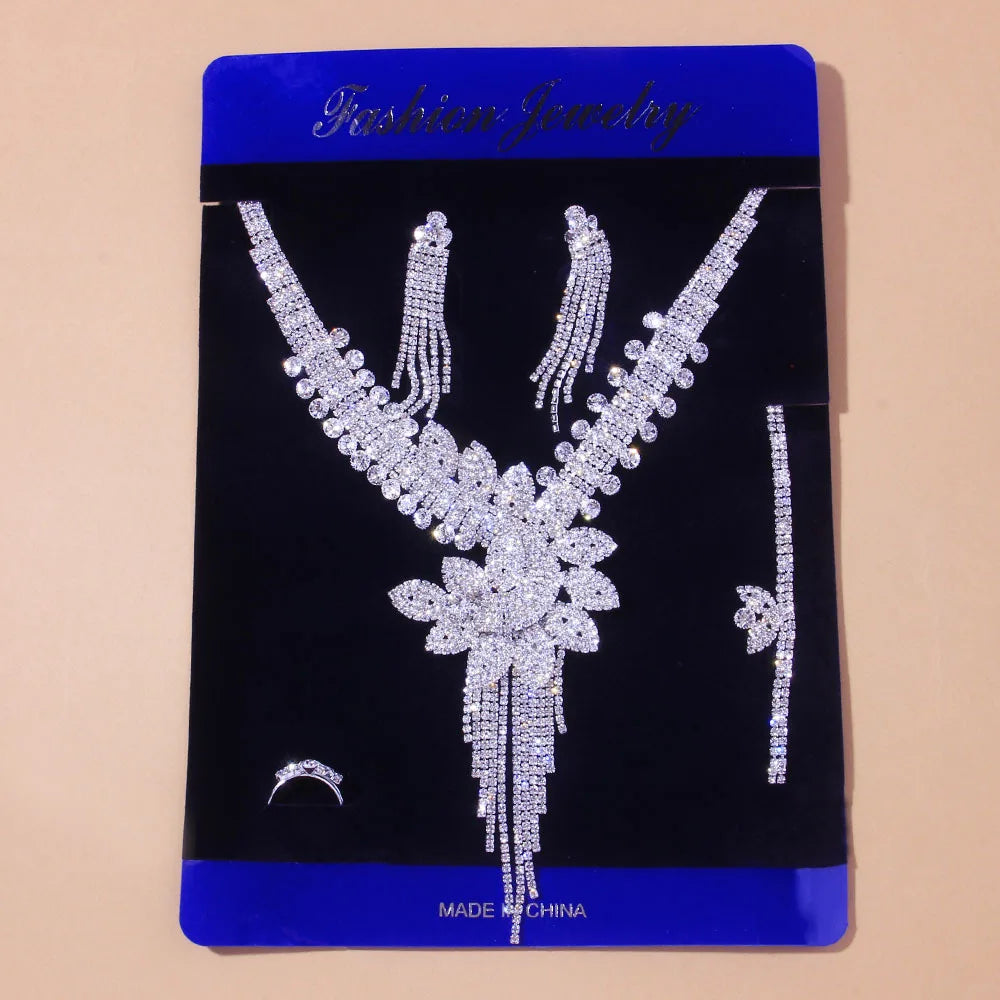 Stonefans luxo flores strass conjuntos de jóias de noiva para mulheres acessórios de natal colar pulseira brinco anel conjunto presente