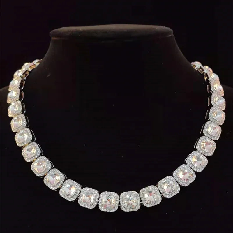 Iced Out Bling Hip Hop Colar de Corrente para Homens e Mulheres, Moda Charme Jóias, 12.5mm Largura Cadeia Quadrada