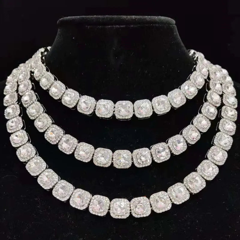 Iced Out Bling Hip Hop Colar de Corrente para Homens e Mulheres, Moda Charme Jóias, 12.5mm Largura Cadeia Quadrada