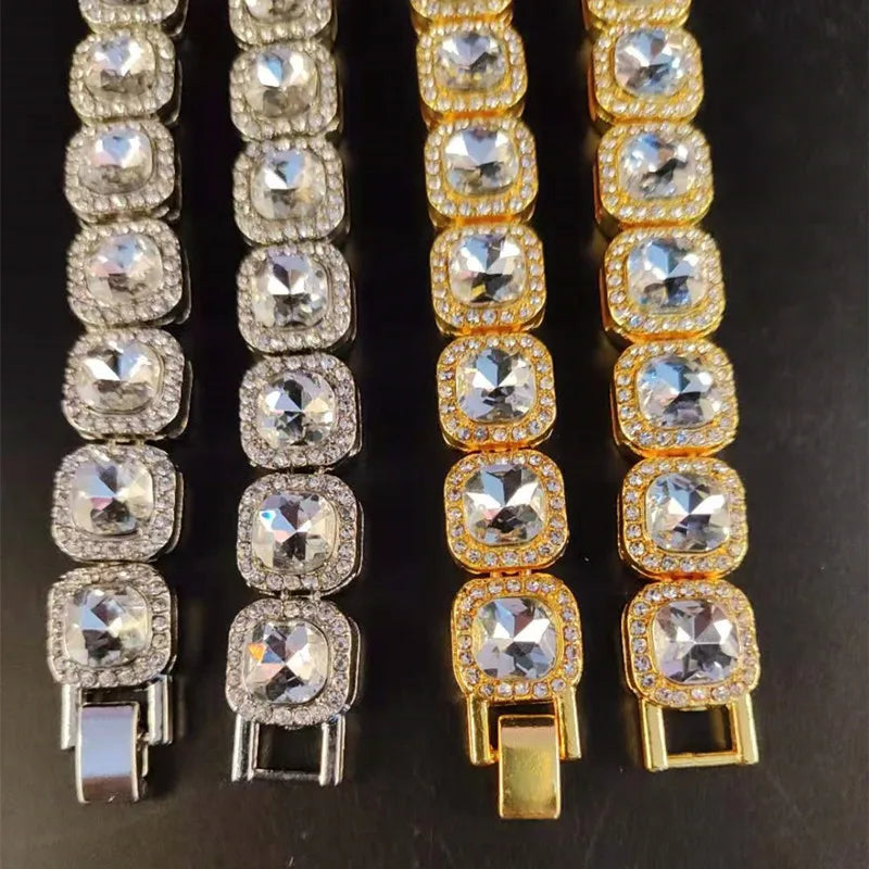 Iced Out Bling Hip Hop Colar de Corrente para Homens e Mulheres, Moda Charme Jóias, 12.5mm Largura Cadeia Quadrada