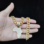 Masculino feminino hip hop gelado bling mapa da áfrica pingente colar com 13mm corrente cubana hiphop colares moda charme jóias