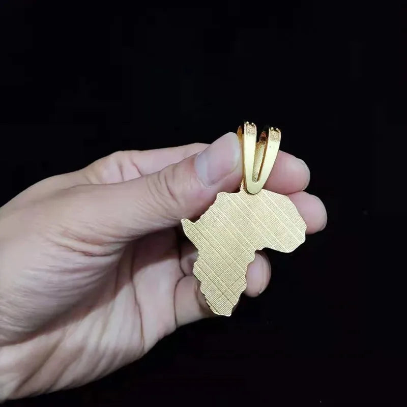 Masculino feminino hip hop gelado bling mapa da áfrica pingente colar com 13mm corrente cubana hiphop colares moda charme jóias