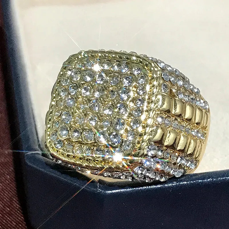 Huitan na moda hip hop rock anel masculino para festa luz cor de ouro completo bling gelado para fora cúbico micro pavimentado cz anéis presente jóias