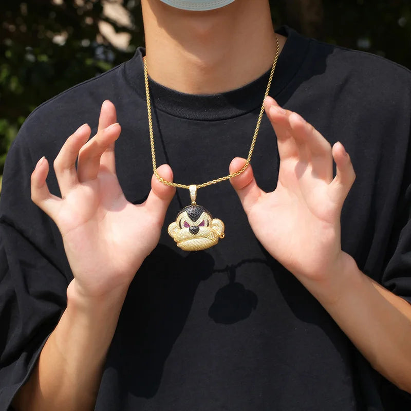 Hip hop garra configuração aaa + zircônia cúbica bling gelado gorila animal pingentes colares para homens rapper jóias transporte da gota