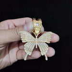 Masculino feminino hip hop iced out bling borboleta pingente colar com 13mm miami corrente cubana hiphop colares moda charme jóias