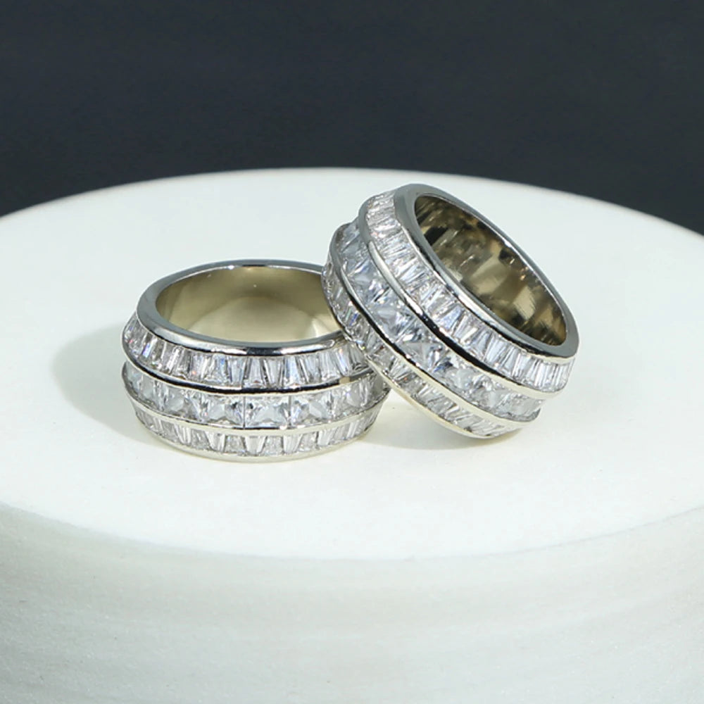 Novo ouro prata cor retângulo zircão anéis gelado retângulo cz charme zircônia cúbica moda masculina anéis hip hop jóias