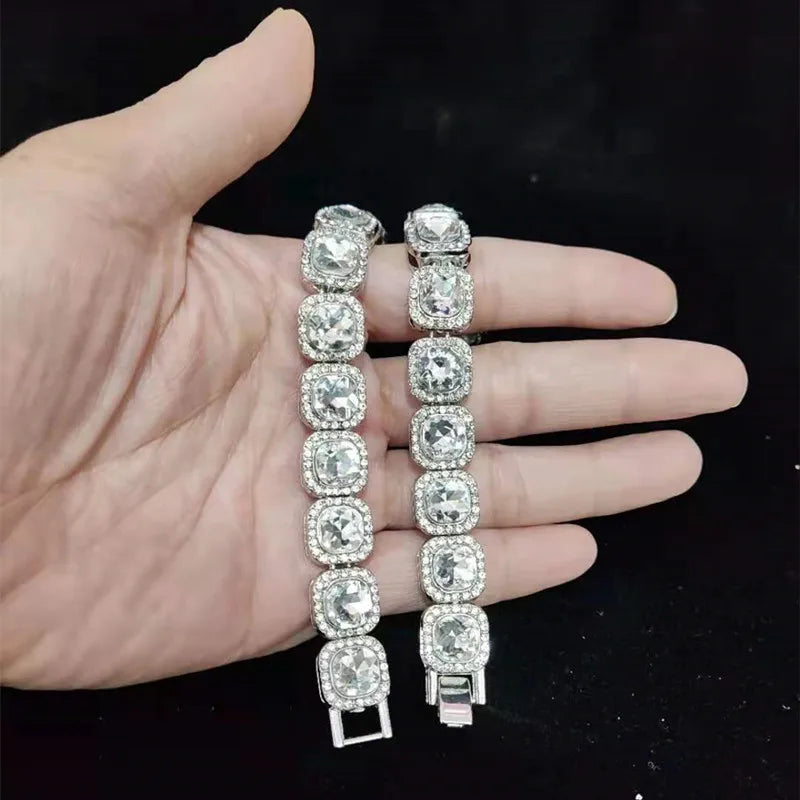 Iced Out Bling Hip Hop Colar de Corrente para Homens e Mulheres, Moda Charme Jóias, 12.5mm Largura Cadeia Quadrada