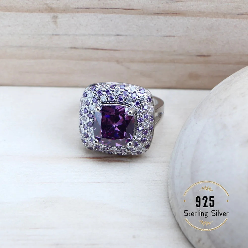 Conjuntos de joias de noiva femininas de zircônia roxa prata 925 joias finas de fantasia brincos de casamento anéis pulseiras colar com pingente