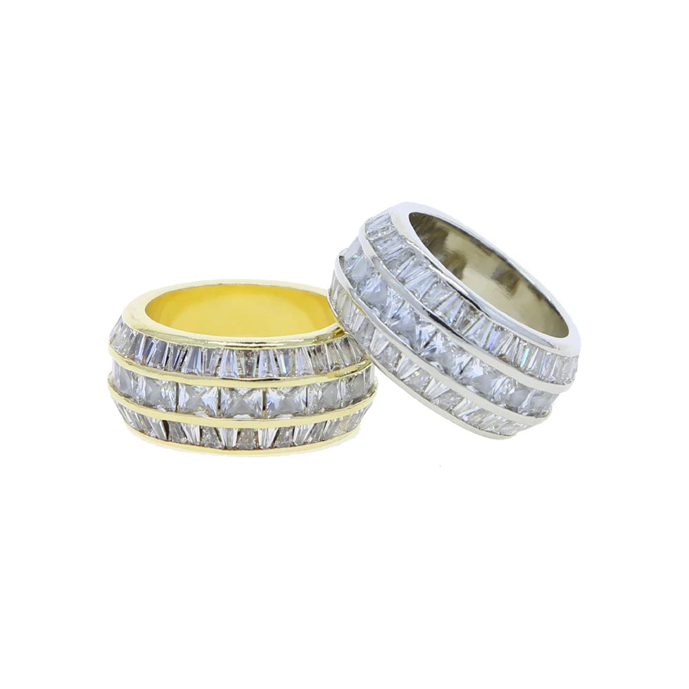 Novo ouro prata cor retângulo zircão anéis gelado retângulo cz charme zircônia cúbica moda masculina anéis hip hop jóias