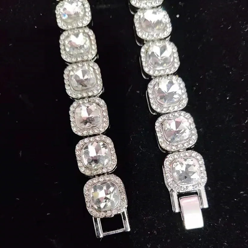 Iced Out Bling Hip Hop Colar de Corrente para Homens e Mulheres, Moda Charme Jóias, 12.5mm Largura Cadeia Quadrada