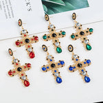 Nova chegada do vintage preto rosa cristal cruz brincos para mulheres barroco boêmio grandes brincos longos jóias brincos 2023