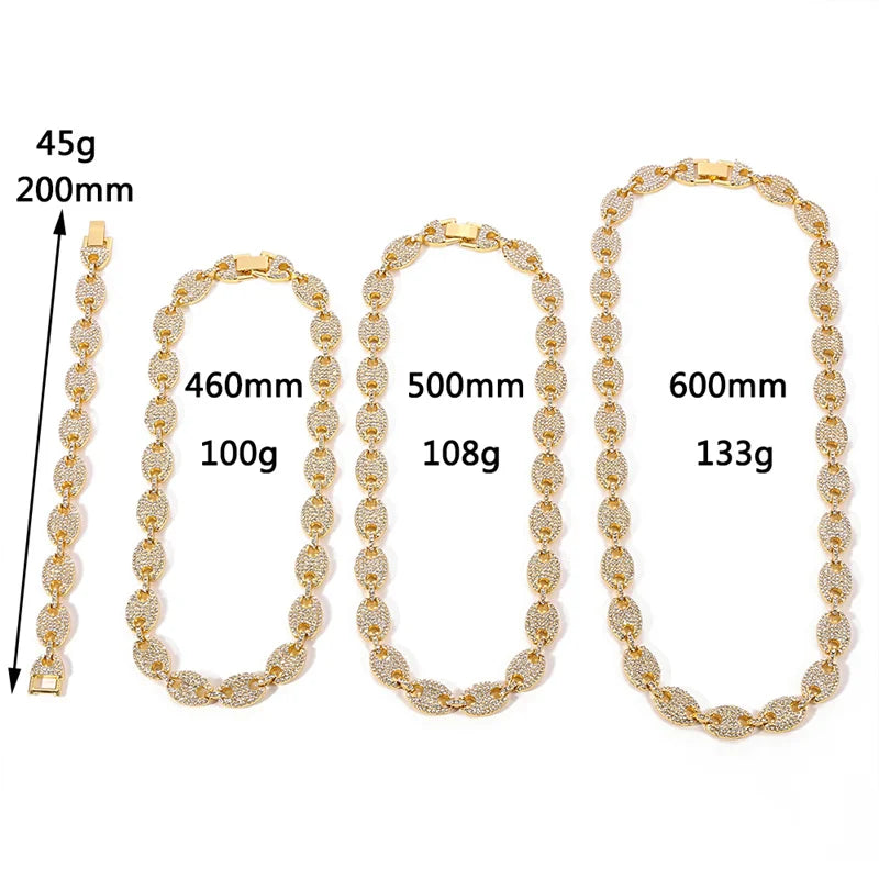 Iced out feijão de café strass punk miami cubano gargantilha colar pulseira declaração hip hop grande grosso grosso corrente colar