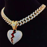 Homens hip hop corrente gelada para fora bling coração quebrou pingente colar 13mm miami cubana corrente hiphop colares moda charme jóias