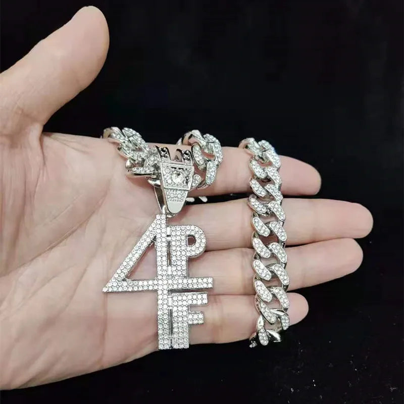 Masculino feminino hip hop 4pf carta pingente colar miami corrente cubana gelado para fora bling hiphop colares moda charme jóias