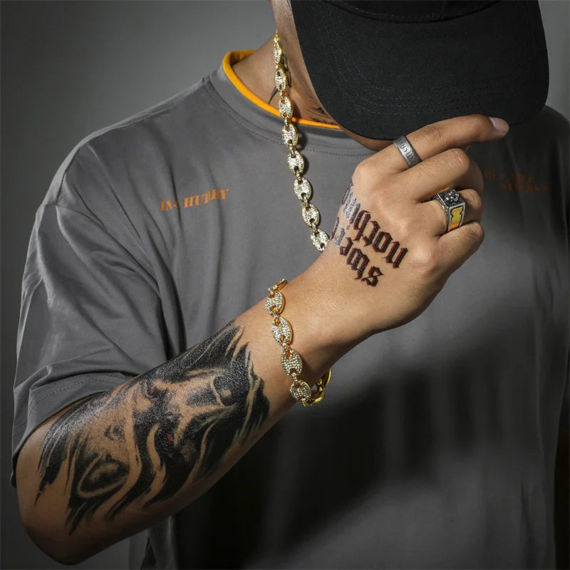 Iced out feijão de café strass punk miami cubano gargantilha colar pulseira declaração hip hop grande grosso grosso corrente colar