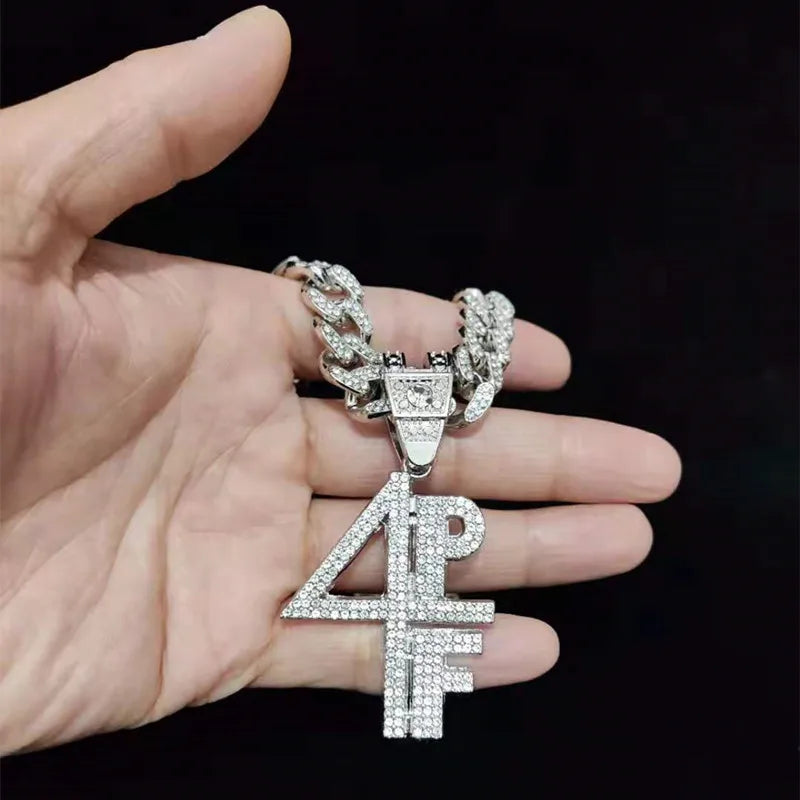 Masculino feminino hip hop 4pf carta pingente colar miami corrente cubana gelado para fora bling hiphop colares moda charme jóias
