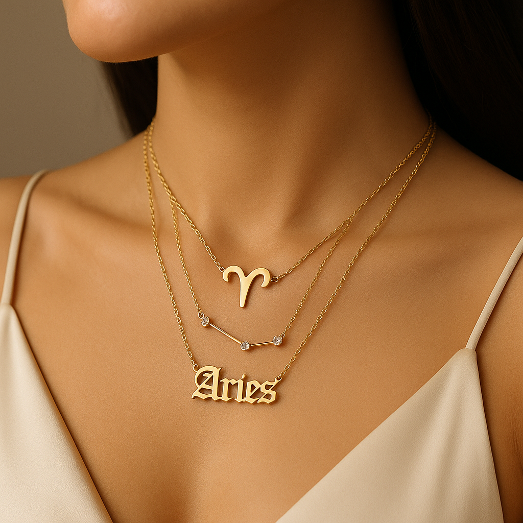 Colares Exclusivos do Zodíaco com Pingente - Conjunto 3 Peças