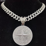 Masculino feminino hip hop pingente redondo colar com 13mm cristal cubano corrente gelado para fora bling hiphop colares moda charme jóias