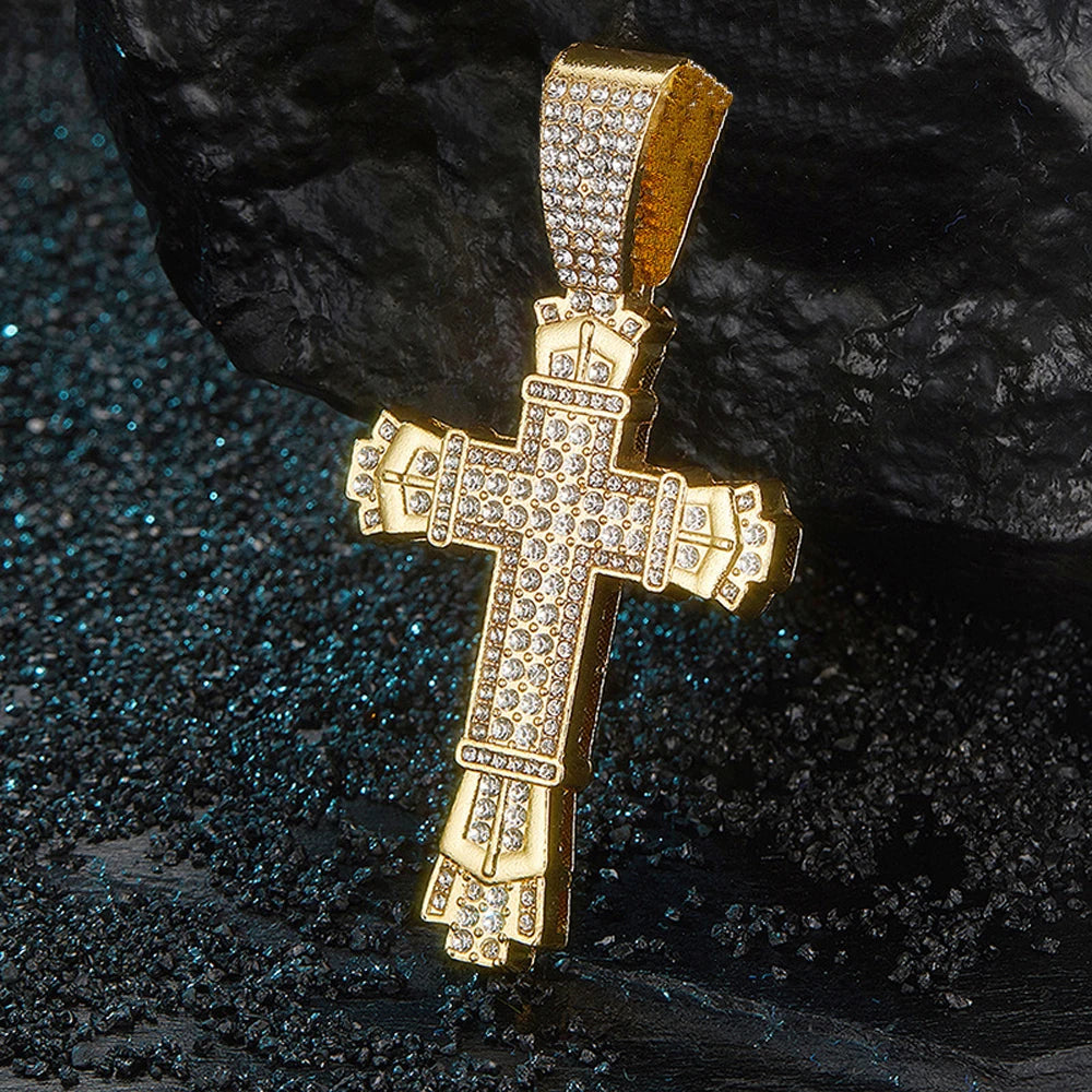 Masculino feminino brilhante cruz pingente colar com miami cubana elo de corrente hip hop gelado para fora bling moda requintado charme jóias presente
