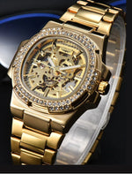 Longlux relógio masculino automático de luxo aço inoxidável atacado relógios mecânicos esqueleto à prova dwaterproof água relógio diamante homem