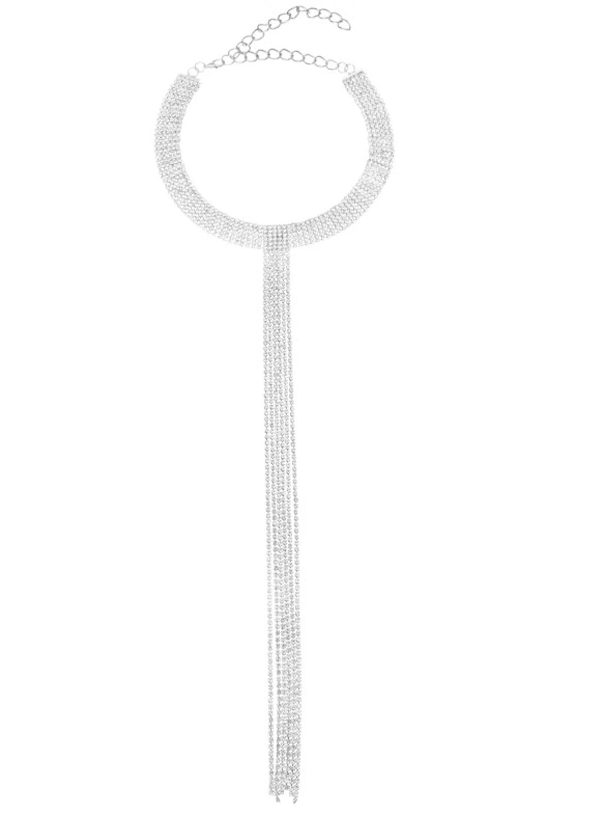 Colar em forma de T strass longo Tassel, personalizado e versátil, Europeu e Americano, Cadeia de Colavícula