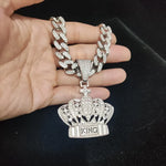 Masculino feminino hip hop coroa pingente colar com 13mm corrente cubana hiphop gelado bling colares moda jóias presentes