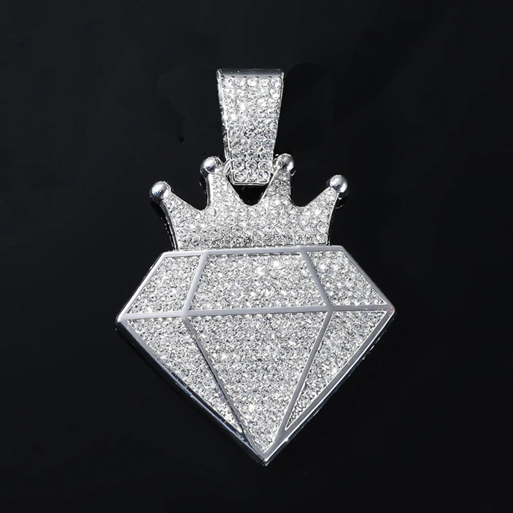 Hip hop iced out coroa pingente colar com 13mm strass cubana corrente bling colares masculino feminino moda charme jóias presente