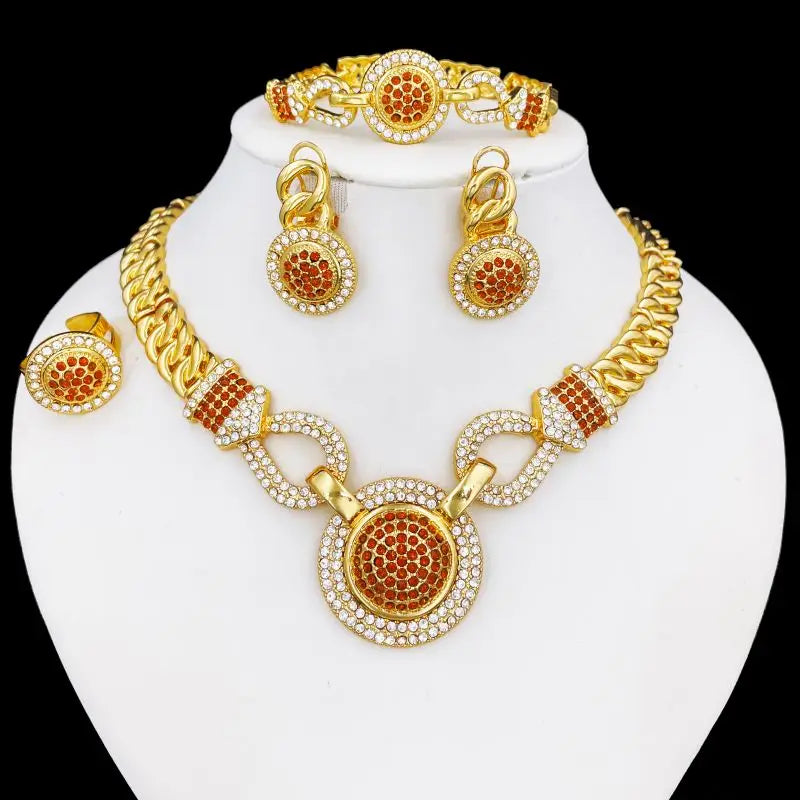 Dubai 18K banhado a ouro conjunto de jóias para mulheres, design clássico, colares, brincos, braceletes, anel, conjunto completo de jóias, tendências, 4pcs