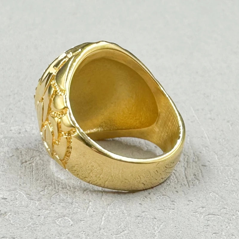 Hip hop cor dourada 316l aço inoxidável com strass completo inri crucifixo jesus cruz anéis para homens rapper festa jóias