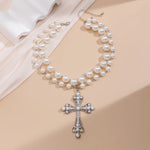 z na moda goth grande cruz pingente colar elegante encantador imitação de pérola mulher gargantilha y2k pescoço jóias acessórios