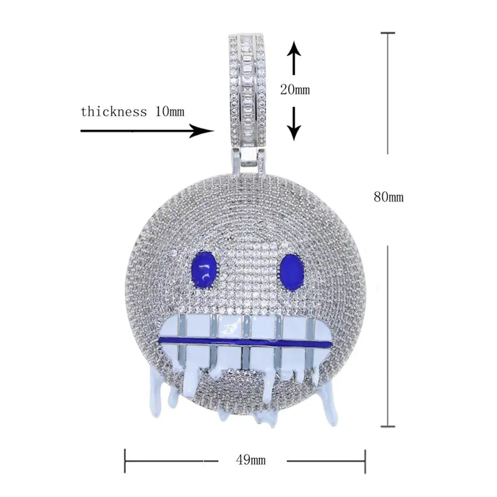 Colar gelado Bling Iceman para homens e mulheres, corrente de tênis, charme de expressão de esmalte azul, jóias Hip Hop, 5mm, CZ, moda, novo, 2024