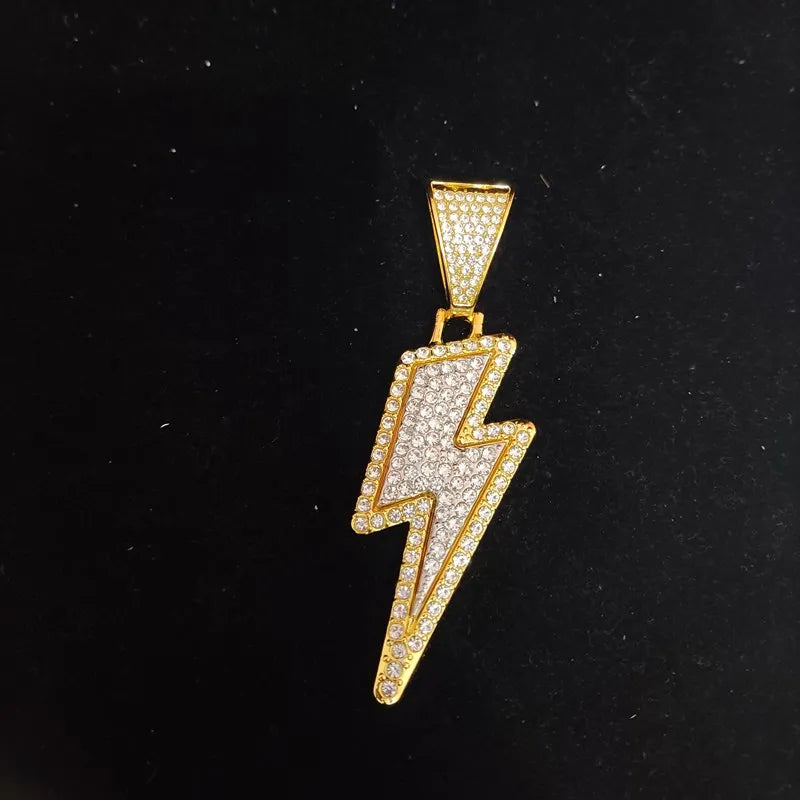 Masculino feminino hip hop relâmpago pingente colar com 13mm cristal cubana corrente hiphop gelado para fora bling colares moda charme jóias