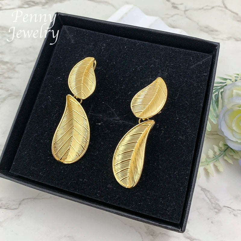 Conjunto de joias banhadas a ouro em formato de folha, 4 peças, para mulheres, colar, brincos, pulseira, anel, festa de casamento, presentes de aniversário