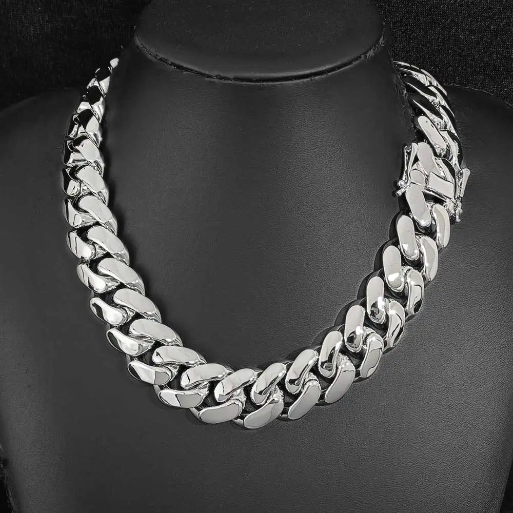 Atacado hip hop jóias 22mm latão cubana corrente luxo 18k banhado a ouro grande pesado sólido miami cubano colar para homem