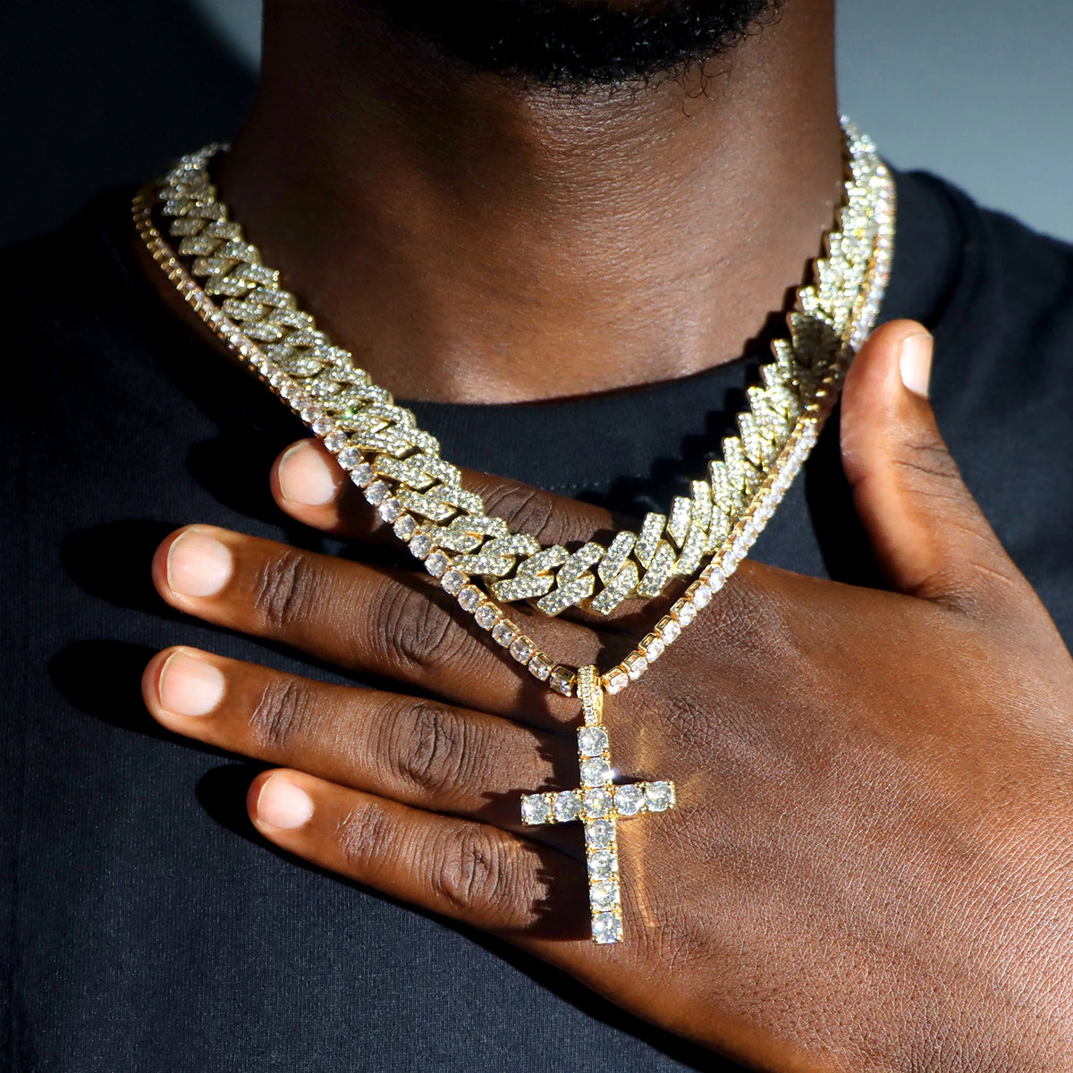 2 pçs punk cristal cruz ankh tênis corrente iced out prong cubana link corrente colar para homens mulheres rapper colares hiphop jóias