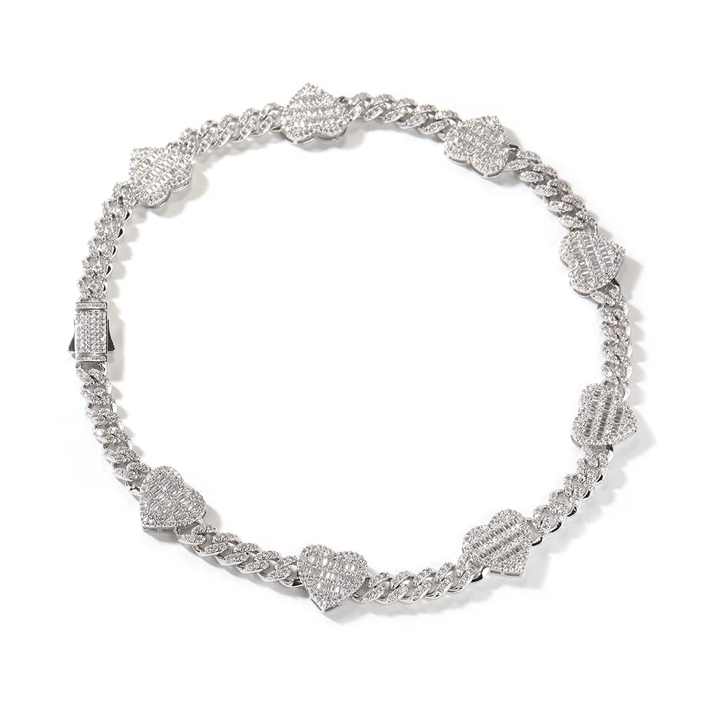 Uwin 10mm corrente cubana com coração baguette completo gelado zircão cúbico moda luxuosa gargantilha hiphop joias