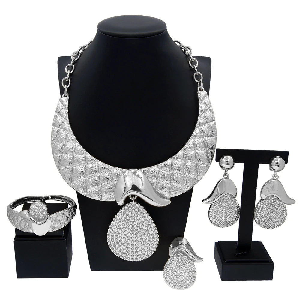 Conjunto de joias femininas banhado a ouro pingente redondo brincos grandes bijuterias de casamento presentes conjuntos de joias de casamento nigeriano SYHOL