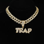 Pingentes com letras geladas Hip Hop, Corrente Cubana, AAA + Colares de Strass para homens e mulheres, Joias Rapper, 13mm