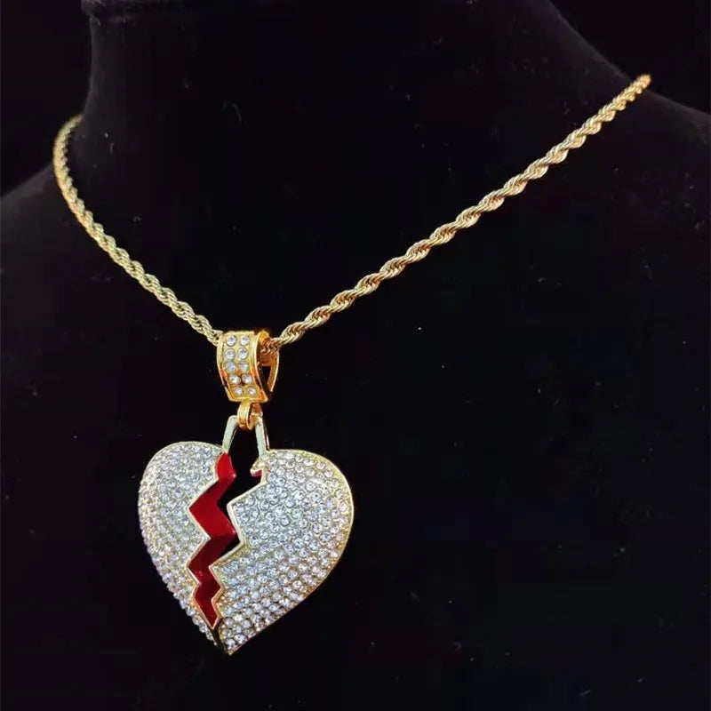 Homens hip hop corrente gelada para fora bling coração quebrou pingente colar 13mm miami cubana corrente hiphop colares moda charme jóias