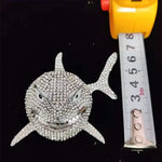 Colar com pingente de tubarão, tamanho grande, para homens, hip hop, joias brilhantes com cristal gelado, corrente cubana miami, joias da moda