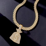 Masculino feminino hip hop dólar sinal saco de dinheiro pingente colar com 14mm corrente cubanausd saco de dinheiro colares na moda charme jóias presente