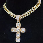 Hip Hop Praça Cruz Colar de Pingente para Homens e Mulheres, 13mm Corrente Cubana, Iced Out Bling Colares, Moda Charme Jóias, Novo