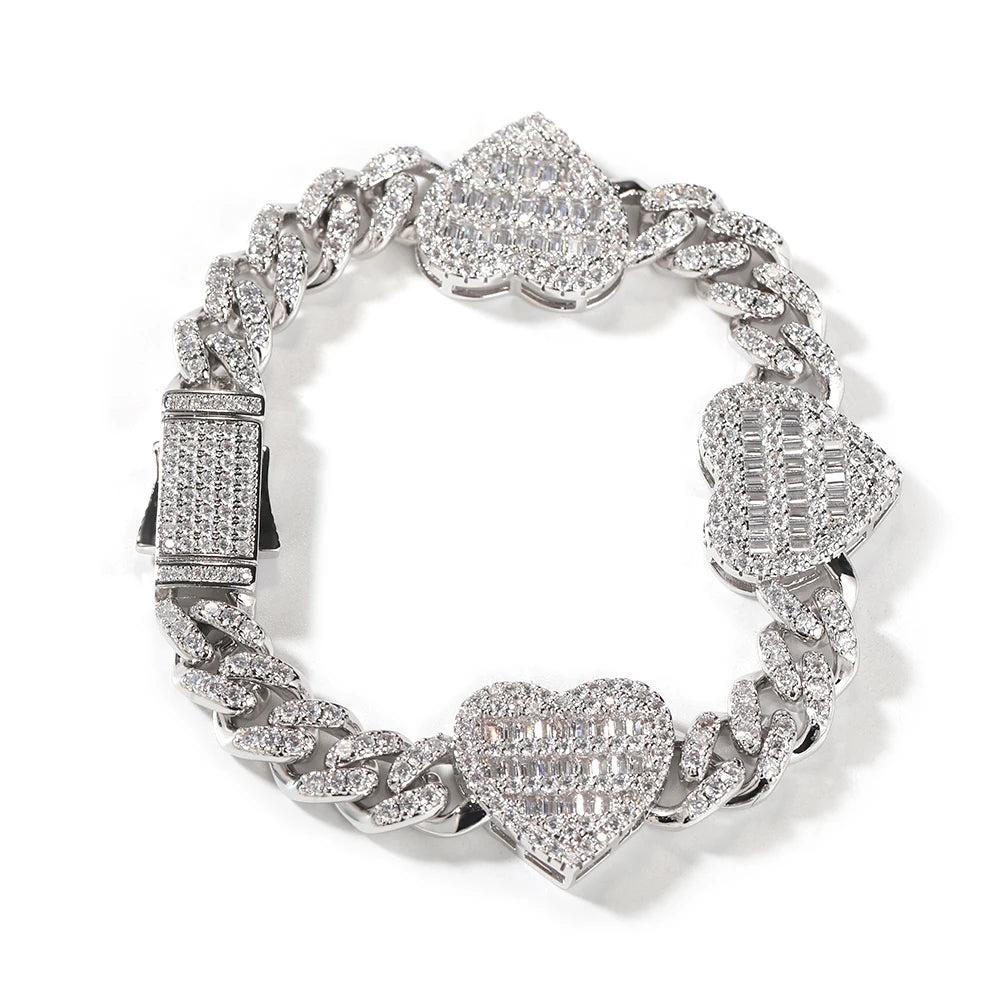 Uwin 10mm corrente cubana com coração baguette completo gelado zircão cúbico moda luxuosa gargantilha hiphop joias