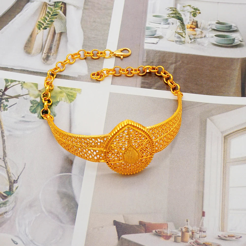 Conjunto de joias banhadas a ouro 24K Dubai Conjunto de colar de casamento para banquete feminino africano